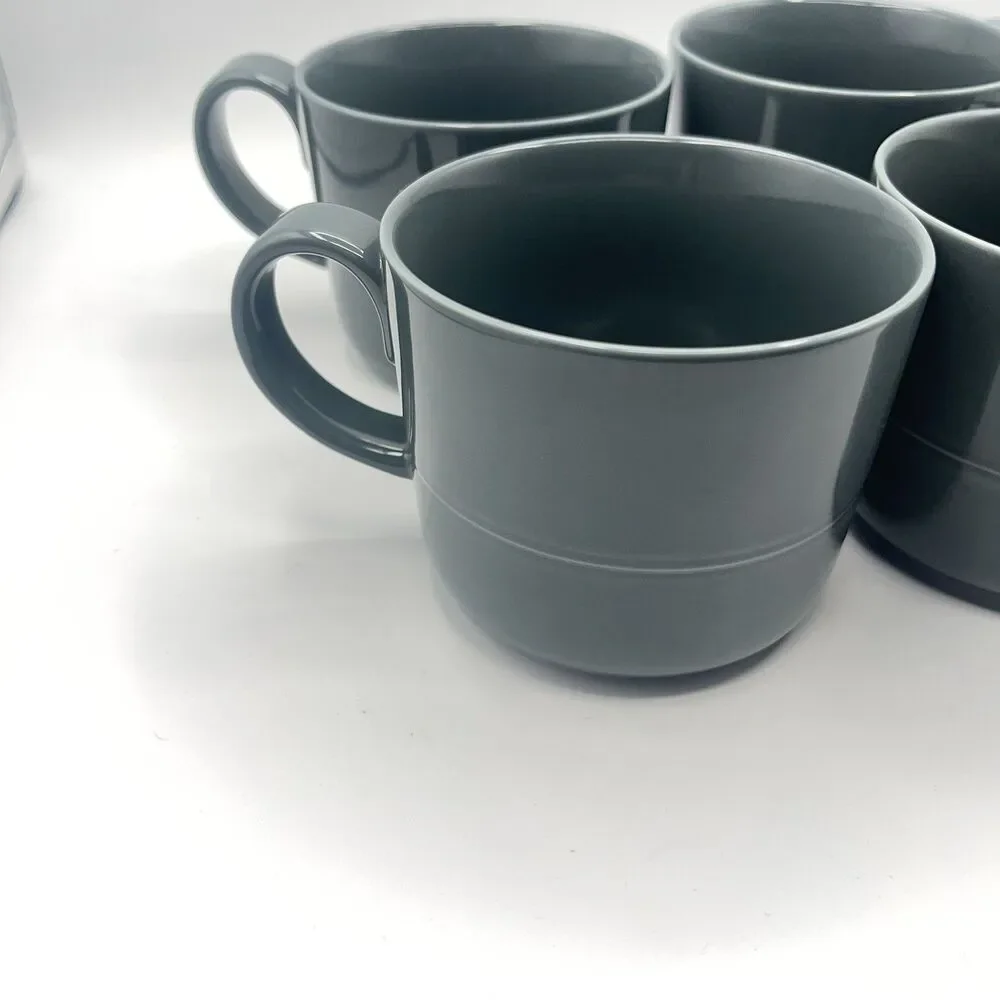 Crate & Barrel Aaron Probyn Hue Coffee Mugs Dark Gray Set of 4 Rare